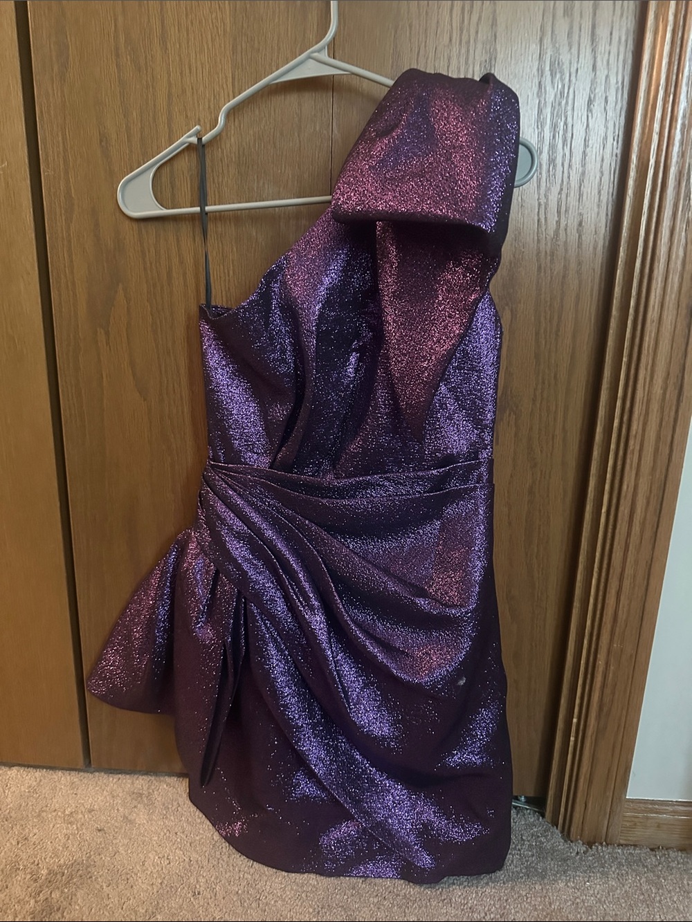 Ronny Kobo Collection One-Shoulder Metallic Purple Cocktail Dress